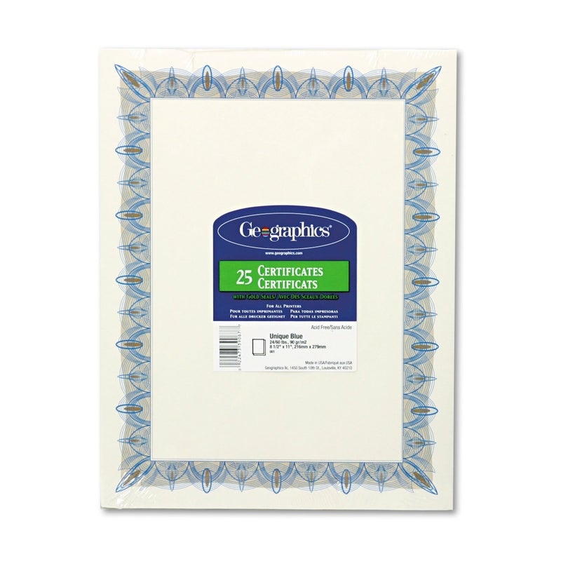 Geographics 39087 Award Certificates w/Gold Seals  8-1/2 x 11  Unique Blue Border  25/Pack - Image 2